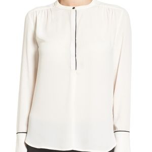 Halogen Piping Detail Long Sleeve Blouse Top New
